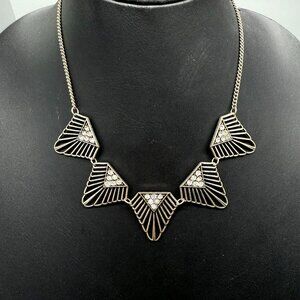 Y2K Icing Clear Rhinestone Openwork Choker Statement Necklace Silver Tone